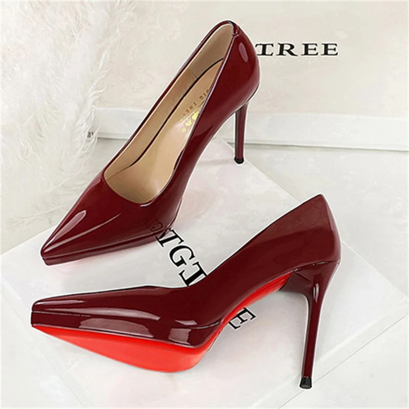 

BIGTREE Spring Patent Leather Pointed Toe Platform Pumps Woman Fashion Stiletto Heels Elegant Wedding Shoes Zapatos De Mujer
