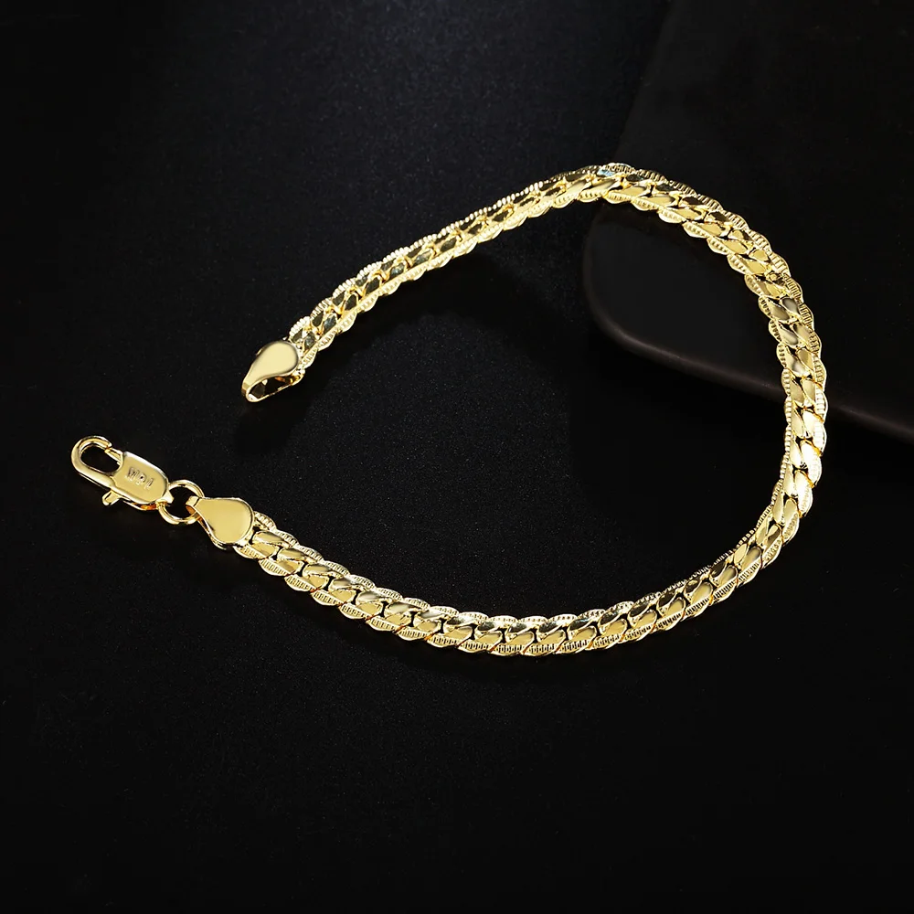 Hot sale 925 Stamp Silver color 18K gold 6MM chain bracelets neckalce for women fashion Party wedding designer jewelry sets gift