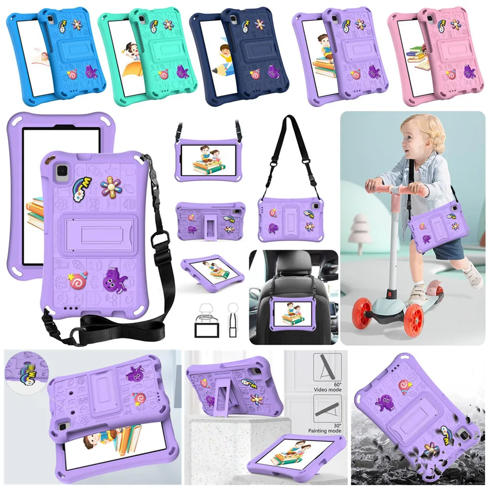 For Samsung Galaxy Tab A7 Lite 8.7 2021 SM-T220 T225 Kids Bracket Case Tab A9 2023 SM-X110 X115 X117 With Shoulder Strap Cover