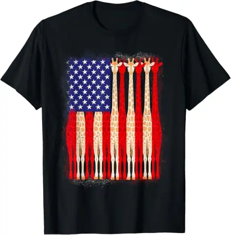 Lustiges Giraffen-T-Shirt mit amerikanischer Flagge, patriotisches 4. Juli T-Shirt, Y2k, niedlicher Tierdruck, US-Flaggen-Grafik, Damen- und Herrenbekleidung, Baumwoll-T-Shirts – Detail 12