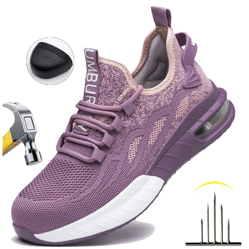 

Quality Safety Shoes Women Lightweight Work Shoes Air Cushion Indestructible Sneakers Puncture-Proof Security Boots Protective