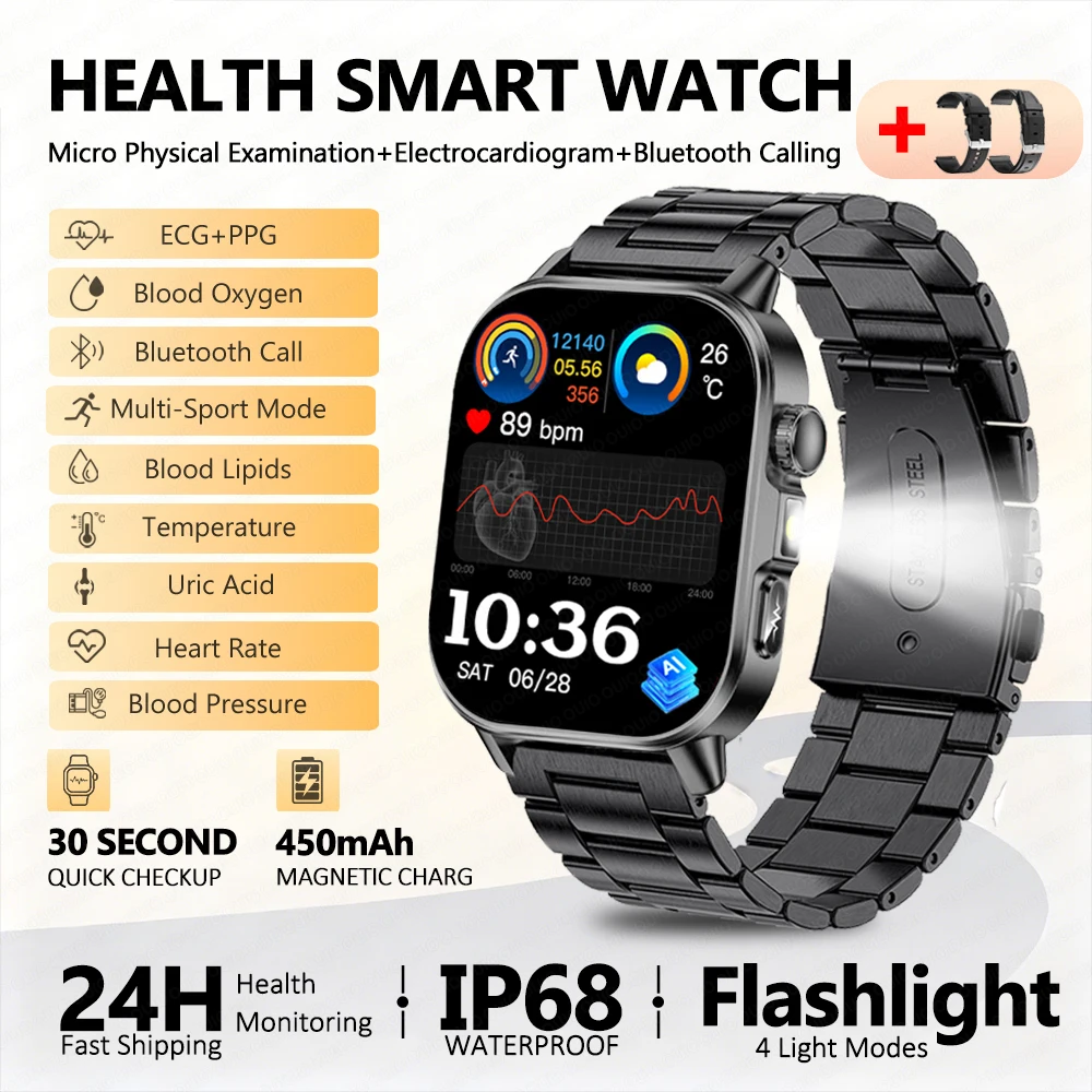 2026 New Nursing Grade Health Analysis SmartWatch ECG+PPG Blood Pressure Lipids Uric Acid Wireless Call Smartwatch For Men Women image 3