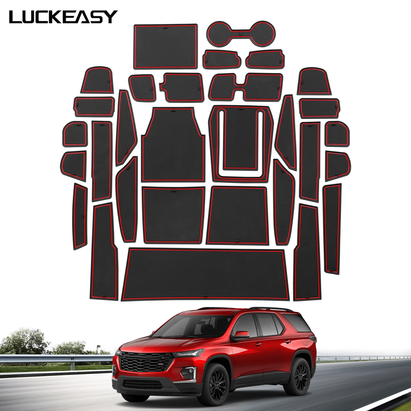Alfombrilla Antideslizante para Ranuras de Puerta, Portavasos y Ranuras de Puerta de Goma para Chevy Chevrolet Traverse 2018-2023, Accesorio Interior para Coche