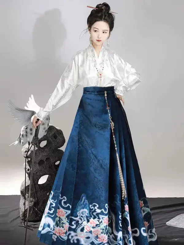 Chinese Style Women's Hanfu Daily Summer Dress Horse Face Skirt Ming Dynasty Traditional Clothes Hanfu Set