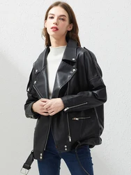 Fitaylor Blouson en similicuir PU femme noir, vêtement d'extérieur de motard décontracté, avec ceinture, Yrer F