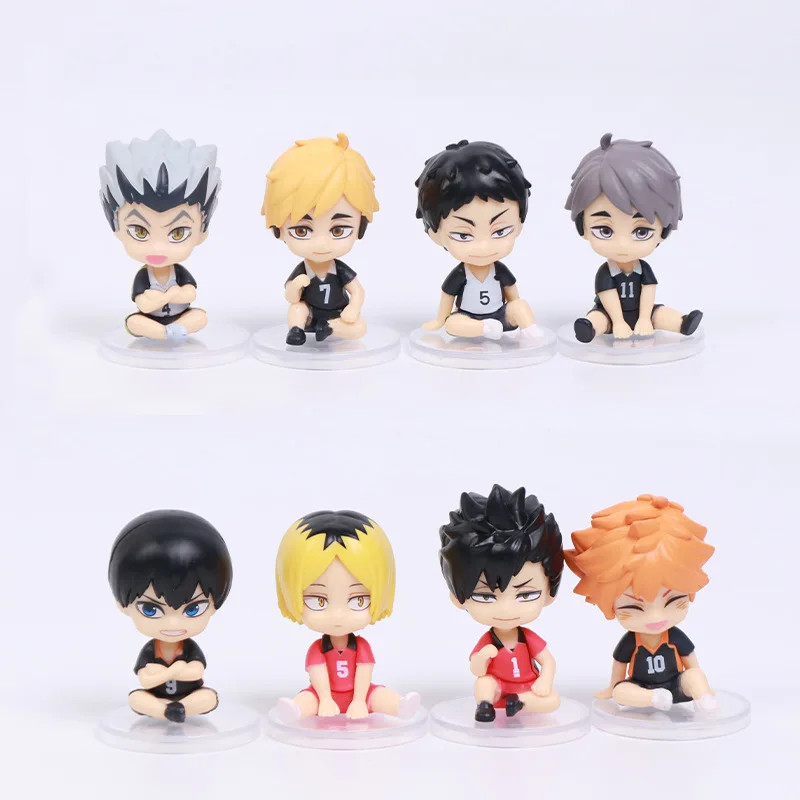 8 Pcs/Lot Haikyuu Q Ver. Volleyball Hinata Shoyo Sugawara Koushi Oikawa Tooru Model Figures Sitting Stands Ornaments Gifts