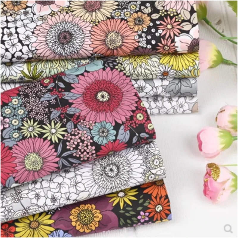 Plain 100% Cotton Fabric With Sun Flower Print, Handmade DIY Patchwork Garment Dress Sewing Tissue CR-1878