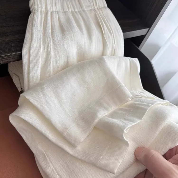 Loose Wide Leg Cotton Linen Casual Straight Pants Women High Waist Long Trousers Slimming Effect Comfortable Summer Faion