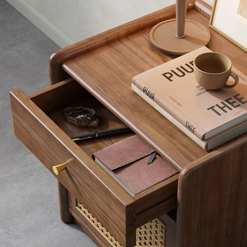 Nordic solid wood bedside table, simple modern ash multifunctional bedside table, safe, integrated storage cabinet