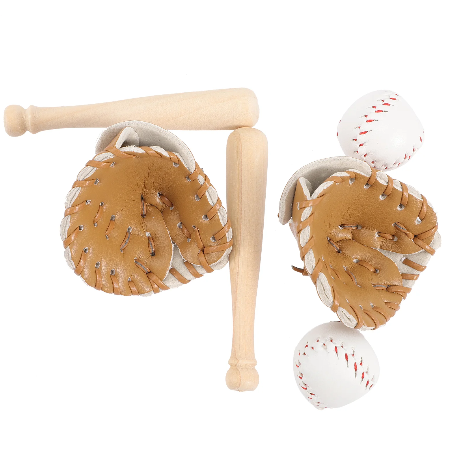 2 Sets Baseball Softball Key 1:12 Scale Glove Baby Toys Miniature Sports Balls Keychain Miniatures Suite