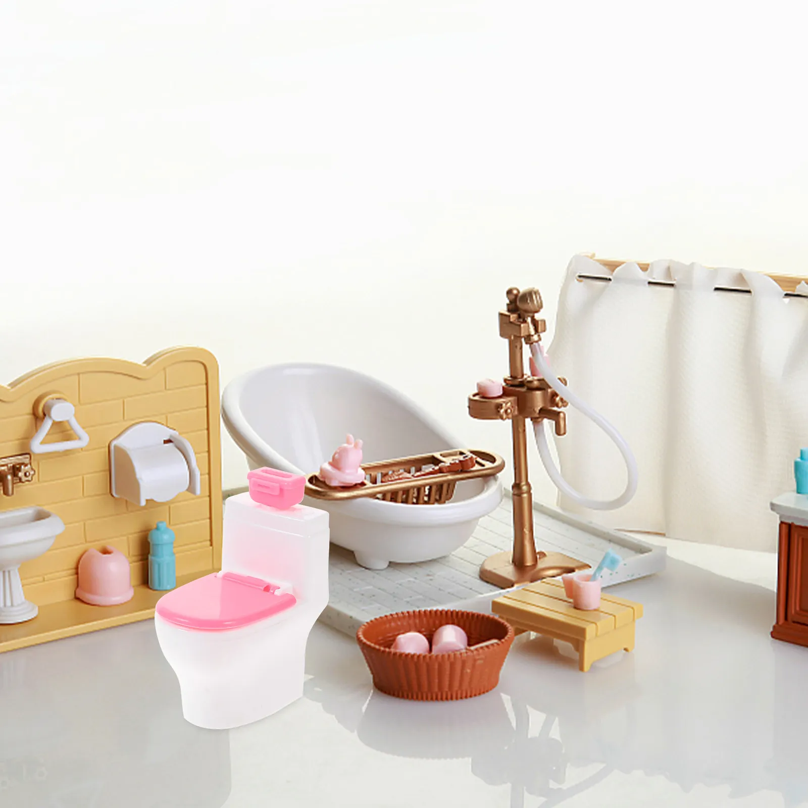 

5Pcs Mini Toilet House Furniture Simulation Household Decoration Bathroom Layout Accessories Miniature Potty for Kids Pretend