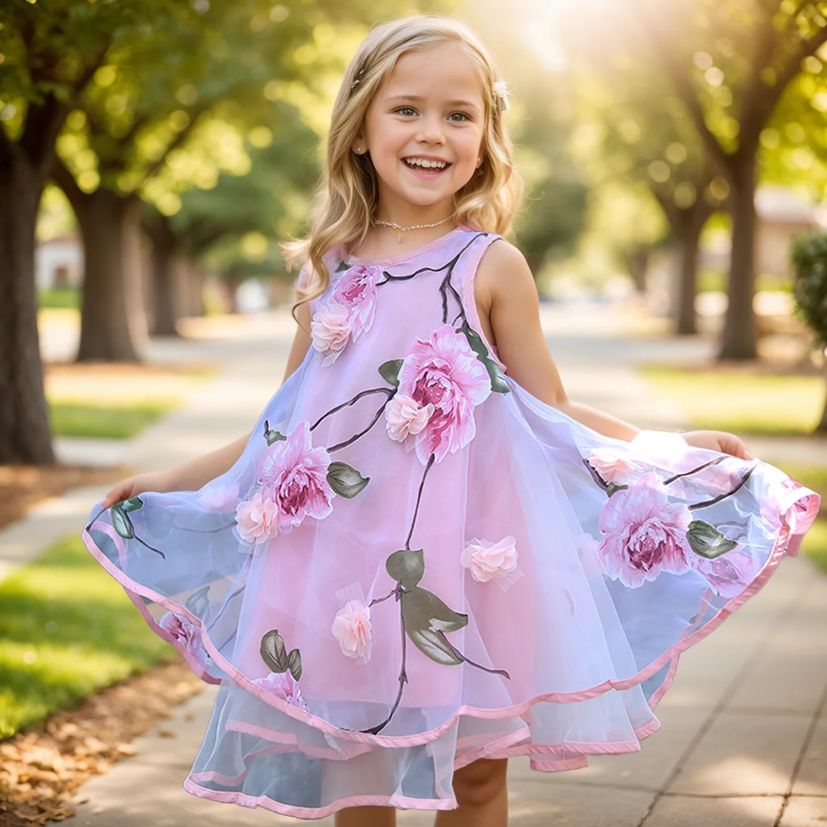 Girls Flower Bohemian Summer Dress ChildKids Girl Beach Dresses Chiffon Dresses Floral Teenager Girl\'s Clothes 6 8 10 12 14 Year