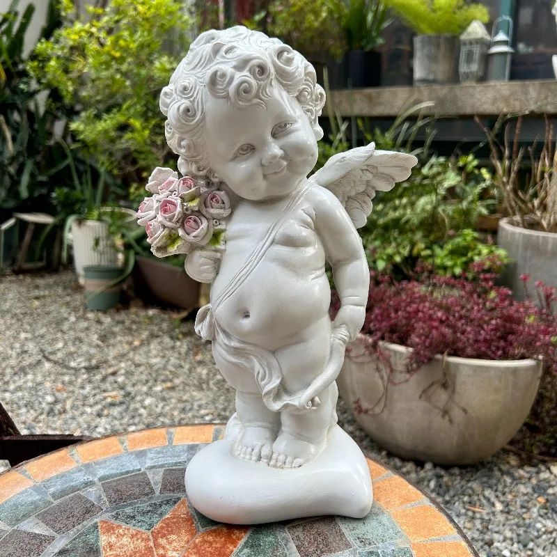 

‌ Антикварная садовая скульптура Cherub, патио, статуя ангела, винтажный уличный декор, деревенская вилла, пейзажный орнамент, эффектная деталь
