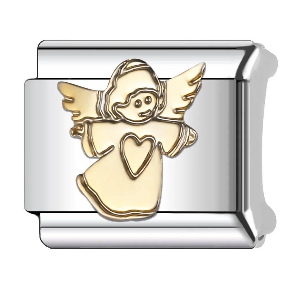 Trusta 2025 Fashion Golden Cute Angel Dog Charm Italian Links 9mm Stainless Steel Bracelet for Women DIY Jewelry Wholesale N318