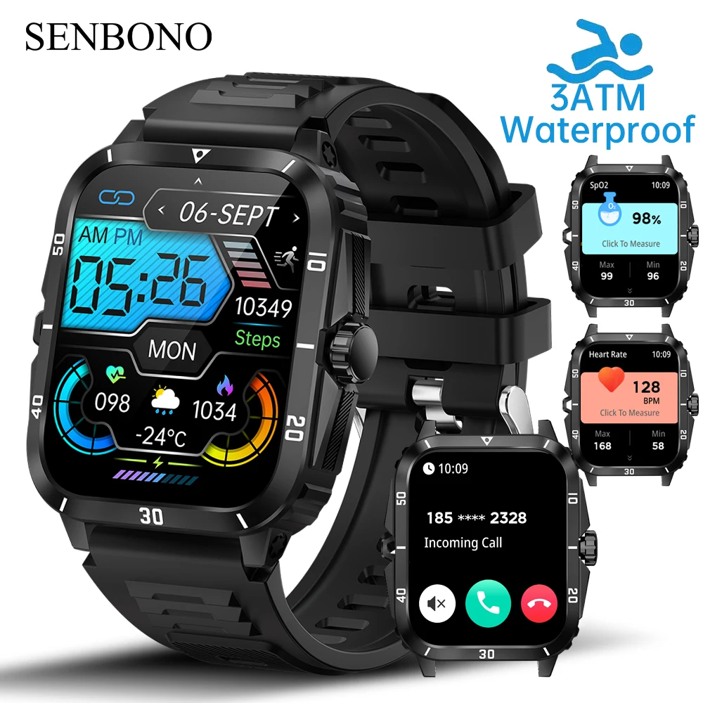 

SENBONO Military Smart Watch Men IP68 3ATM Waterproof Outdoor Sports Fitness Tracker 24H Health Monitor Smartwatch Men 430mAh