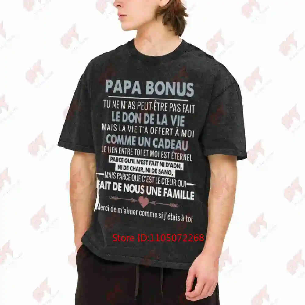 French Fatherhood Quote Papa Bonus Stepdad Vintage Washed Tee Pure Cotton T-Shirt