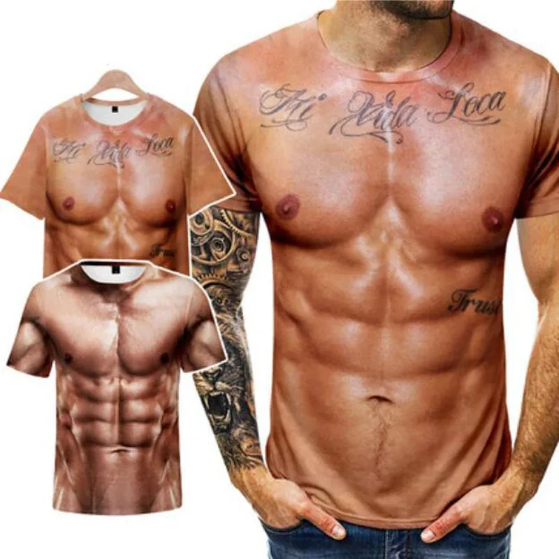dd12Men's T- الصيف مضحك الجسم ستة حزمة Abs العضلات T Camisetas Hombre ثلاثية الأبعاد طباعة قصيرة الأكمام اللياقة البدنية تي شيرت أوم
