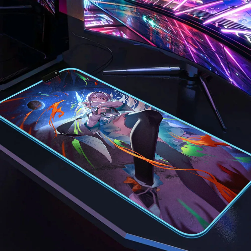 HD print Honkai Star Rail Firefly RGB Mouse Pad Large Keyboard Computer Rubber Pads Carpet Backlit Desk Mat 1000x500 Mouse Pad