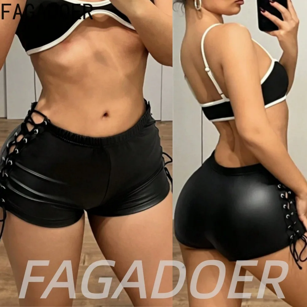 FAGADOER Y2K Sexy Black Side Bandage Bodycon Shorts 2026 Punk Streetwear Party Club Shorts Summer Cool Girl Skinny Hot Pants New