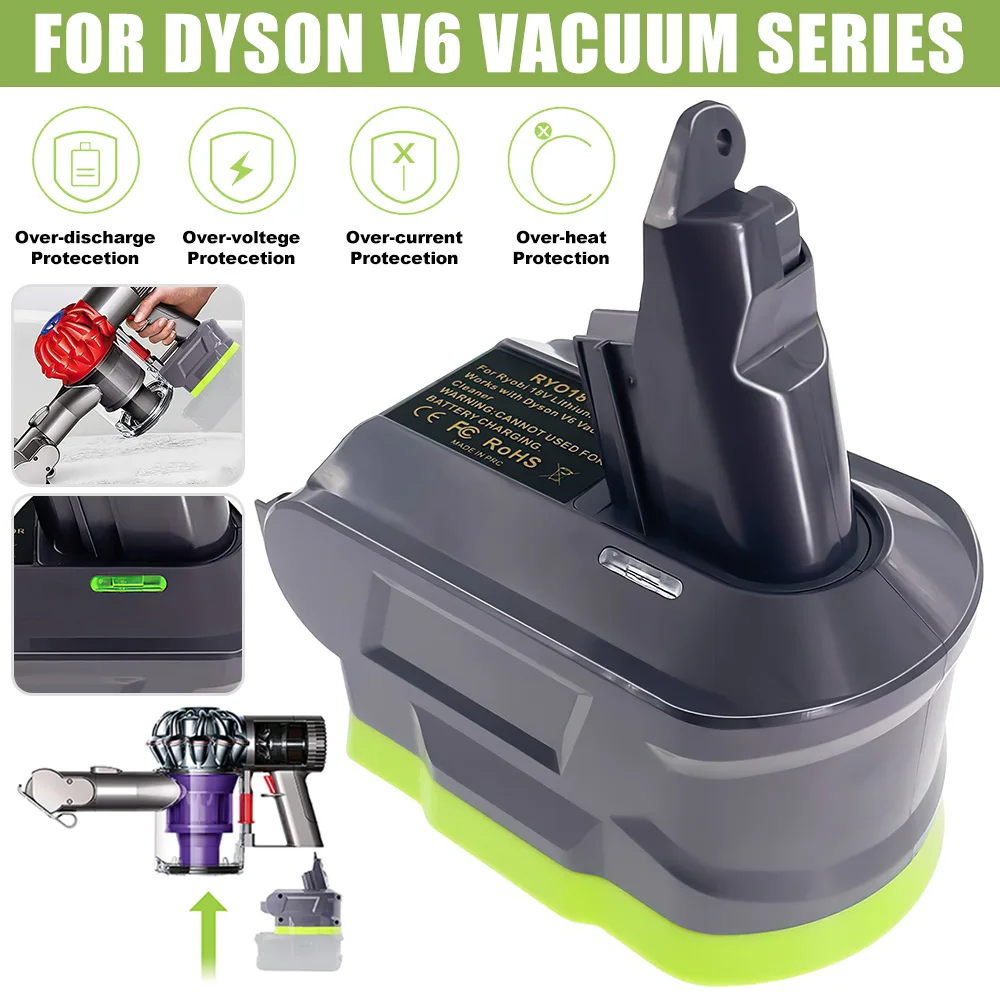 Battery Adapter Converter for Ryobi 18V Lithium Battery to Replace for Dyson V6 Vacuum Cleaner