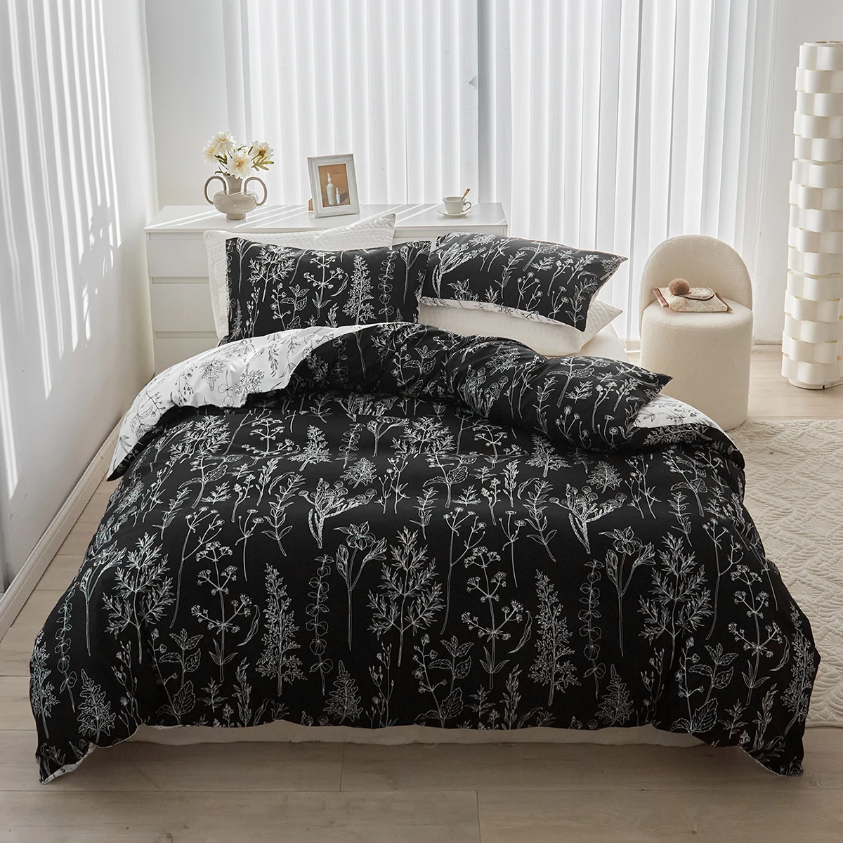 3pcs Bedding Cover, Plant series duvet cover，Soft and comfortable，Bedding Set with Zipper Closure & Corner Ties