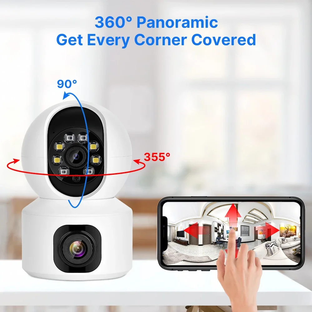 2K 4MP PTZ Camera Dual Lens IP WIFI Smart Home Security Wireless Surveillance Camera Two-way Audio Baby Pet Monitor Care Cam Pro