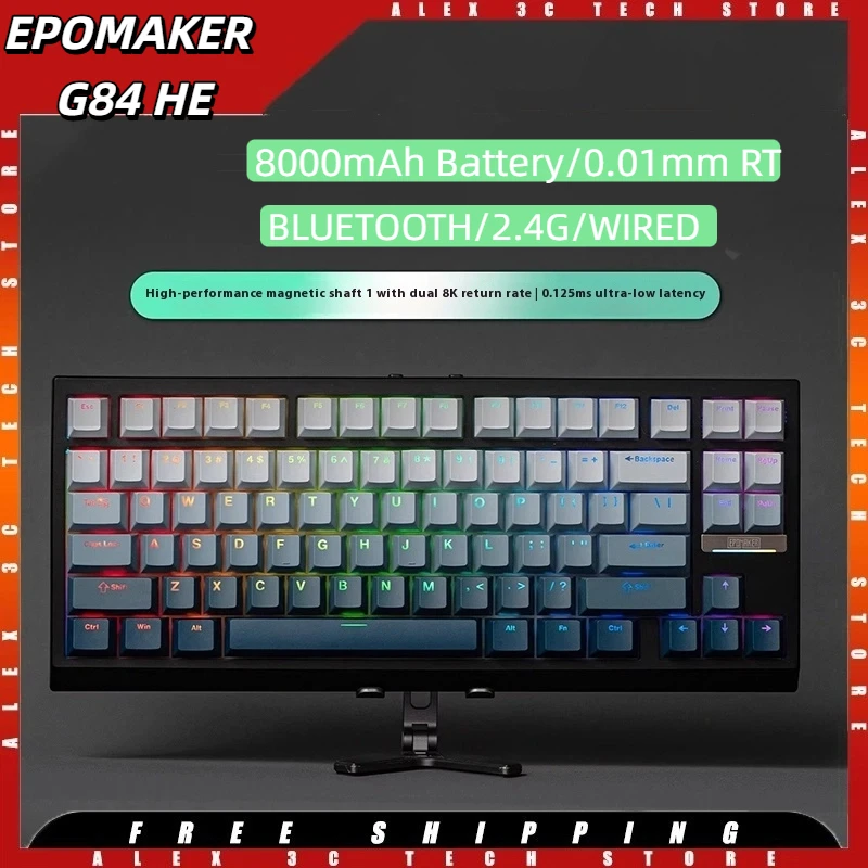 

EPOMAKER G84 HE 75% Mechanical Keyboard PBT Keycaps Wireless Blutooth 2.4G 8KHz RT0.01mm RGB Hot Swap 8000mAh Gaming Keyboard PC