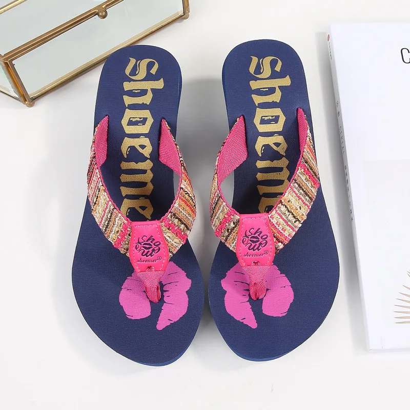 34-40# Juicy Lovers Brand Summer Slippers Flat Beach Slipper Sandals Fashion Blue Black Outdoor Sportswear Casual Women Slippers