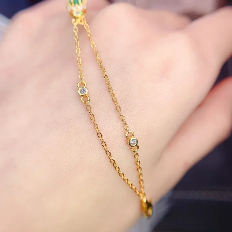 YULEM Real Natural Emerald Bow Bracelet 925 Sterling Silver Green Stone Bangle for Women Fine Wedding Jewelry
