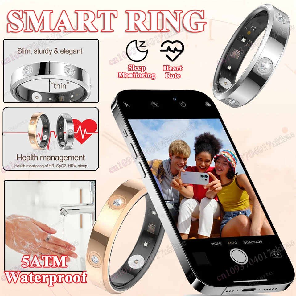 

2026 New Diamond Fashion Women Smart Ring IP68 Waterproof Stainless Steel Intelligent Ring Health Monitor Sports Pedometer Rings
