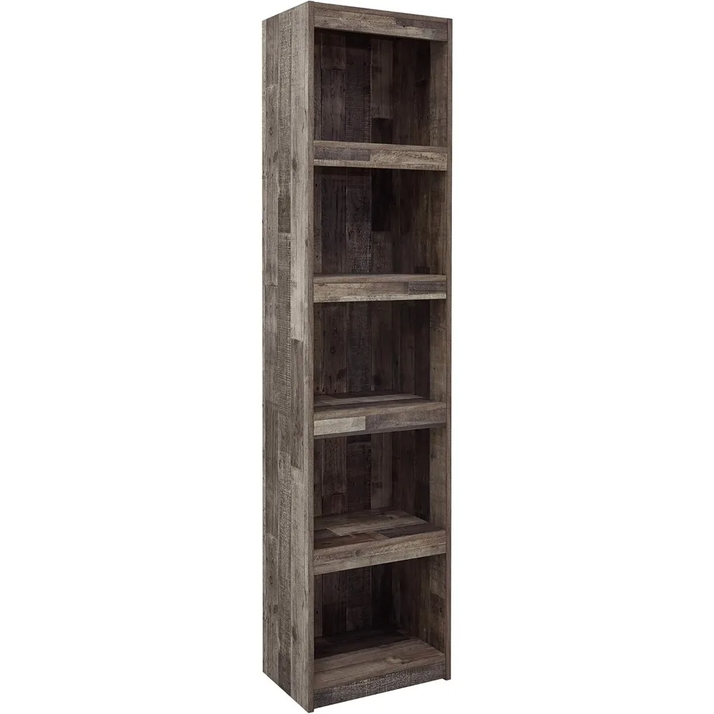 

Multi Dark Gray Bookcase Grain Finished Pier With 3 Adjustable Shelves Storage Shelf Book Living Room Furniture Home