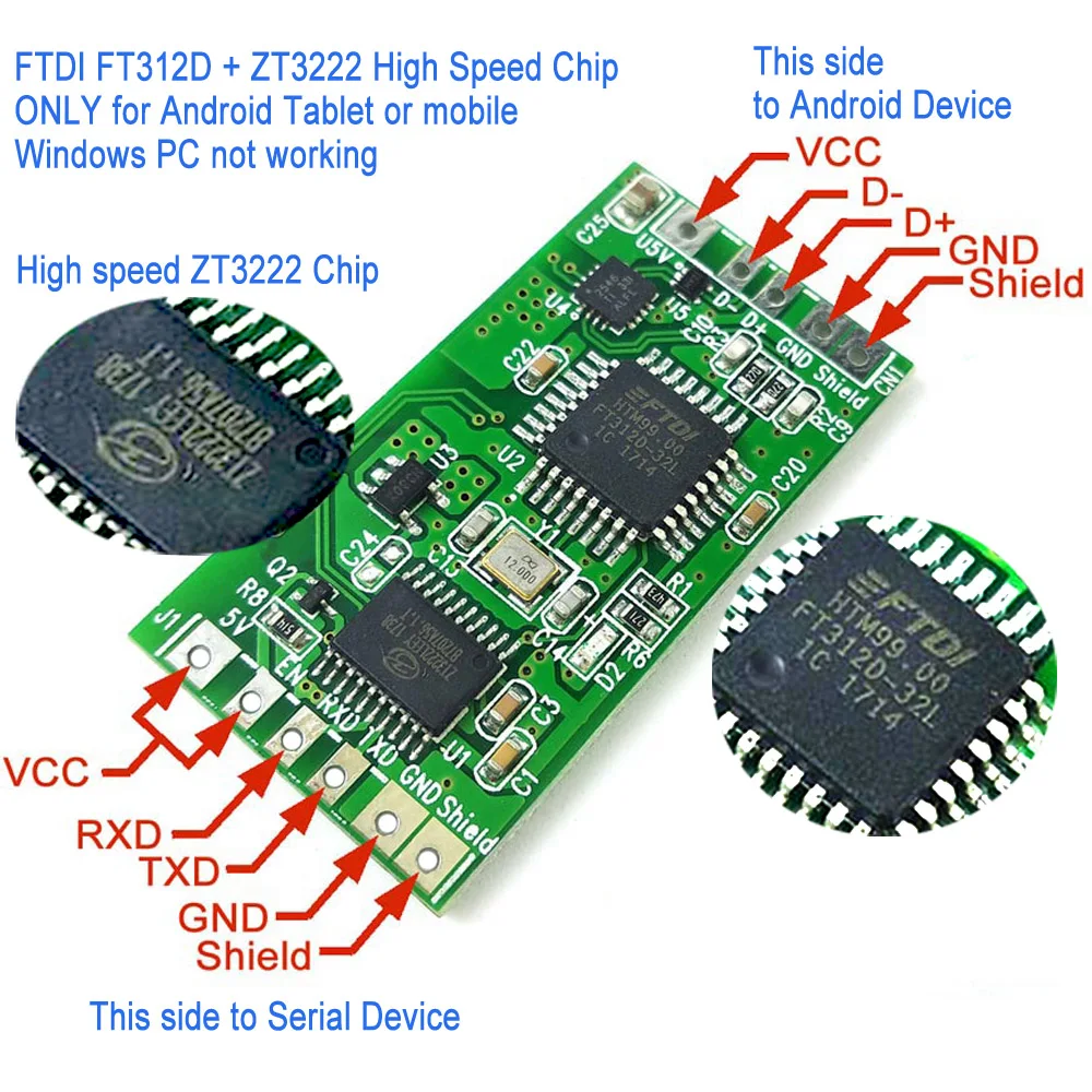 Android ONLY FREE Drivers Installing FTDI FT312D USB RS232 Convertre PCB Adapter for Android Smart Device