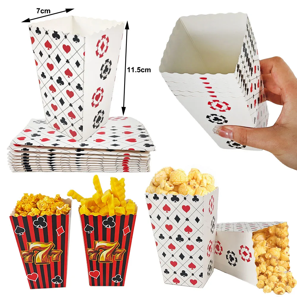 Cajas de Palomitas de Maíz de Las Vegas (10/15/30 Piezas), Cajas de Dulces con Temática de Casino y Póker para Fiestas, Decoración para Fiestas de Cumpleaños de Niños, Noches de Juego de Viernes