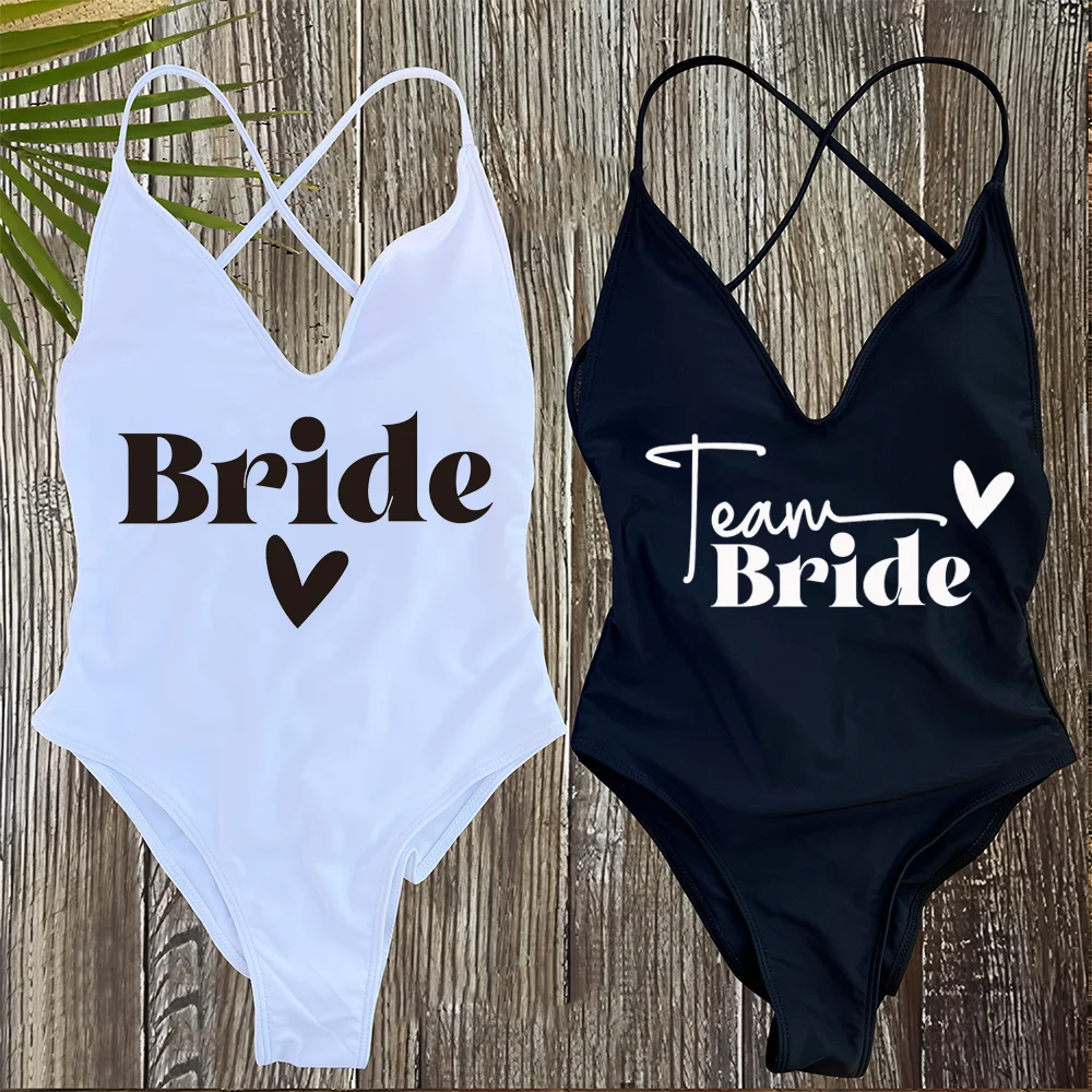 Padded Bride One Piece Swimsuit Women Swimwear Team Bride Bathing Suit Bachelorette Party Swimming Suit Summer Bridal Beachwear