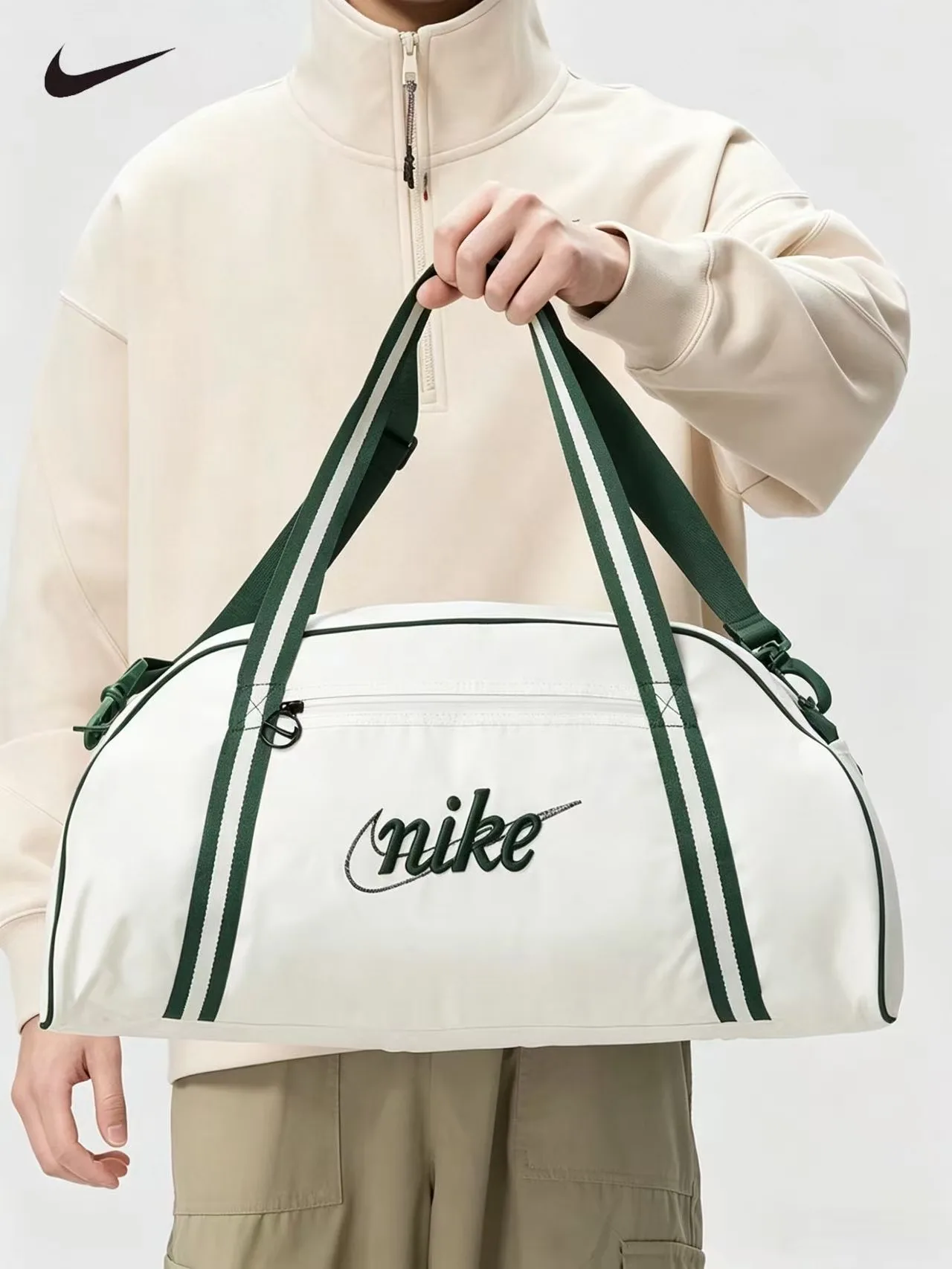 NIKE Sports Duffel Bag Handheld Crossbody Shoulder Bag Portable Gym Fitness Travel Barrel Bucket Bag for Men Women DH6863-030