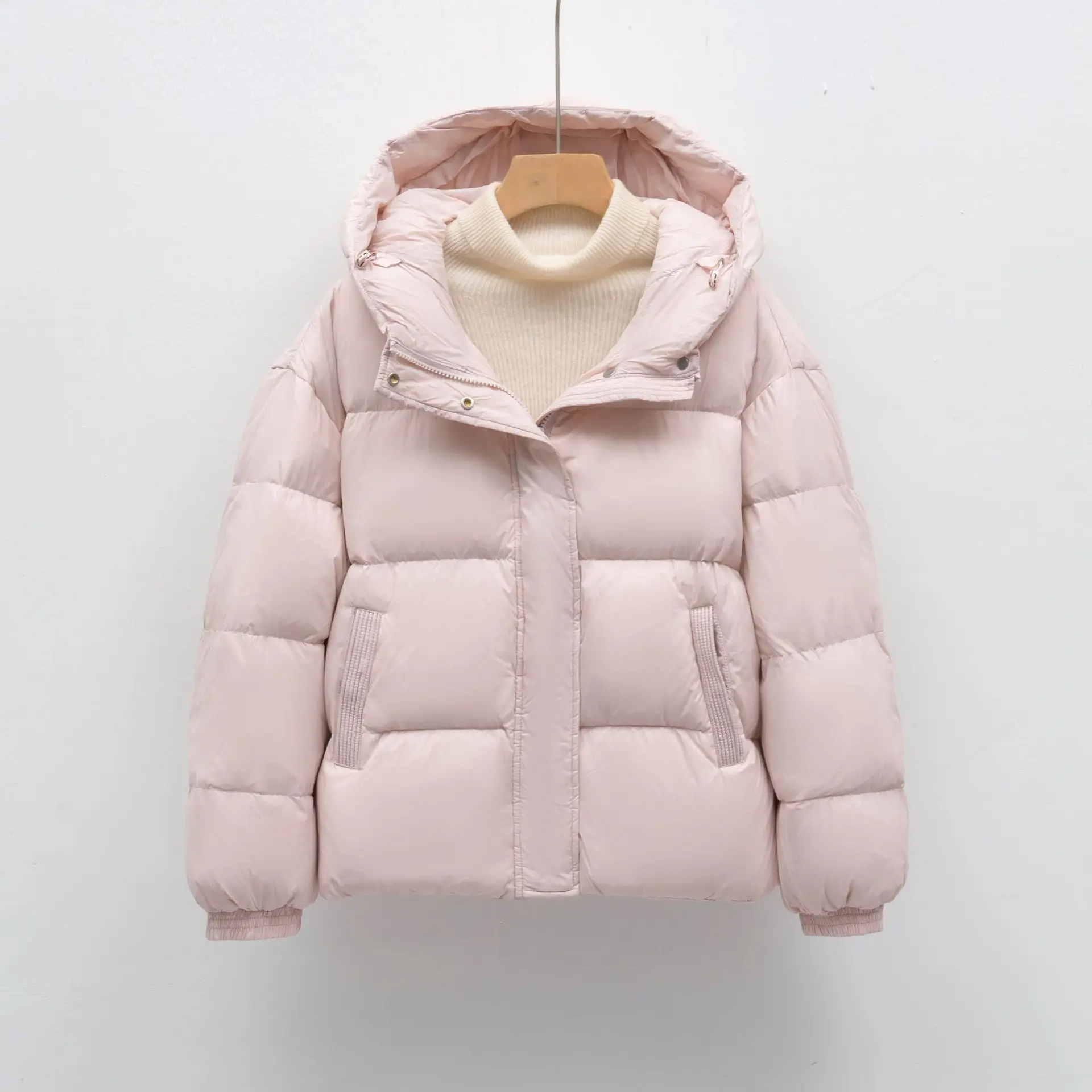 

Пуховик, свободный белый утиный пух, однотонное простое женское зимнее теплое утепленное пальто с капюшоном