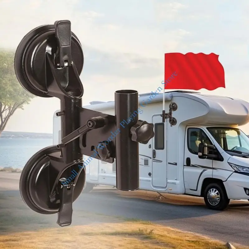 Vehicle Flag Staff Holder Mount with Two Suction Cups, Pivoting Display Arm, No-Tool Trailer Truck Boat Mount for Smooth Flat