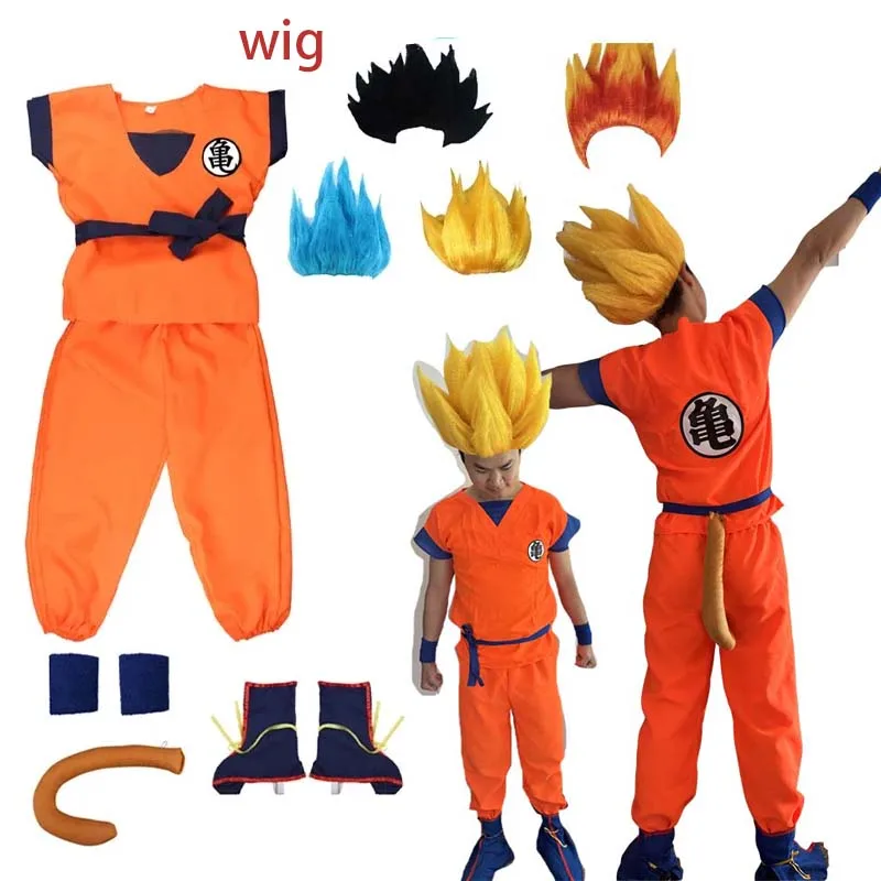 Son Goku Cosplay Costume para Crianças, Anime Hero Uniform, Carnival Wig, Novo