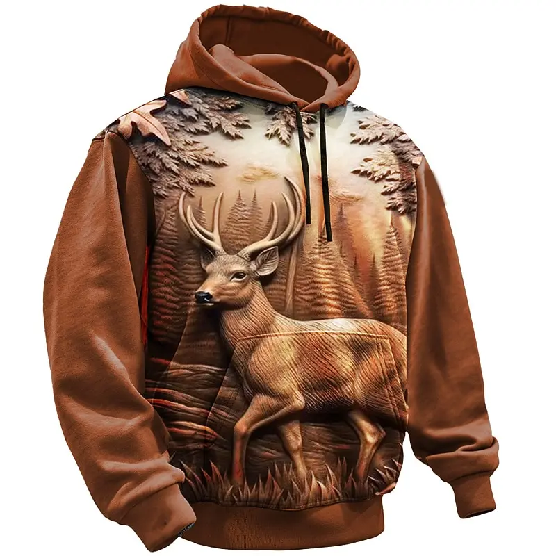 

Fashion 3D Elk Printed Men's Hoodies Outdoor Street Casual Long Sleeve Hooded Pullover Loose Comfortable Creative Design Clothes