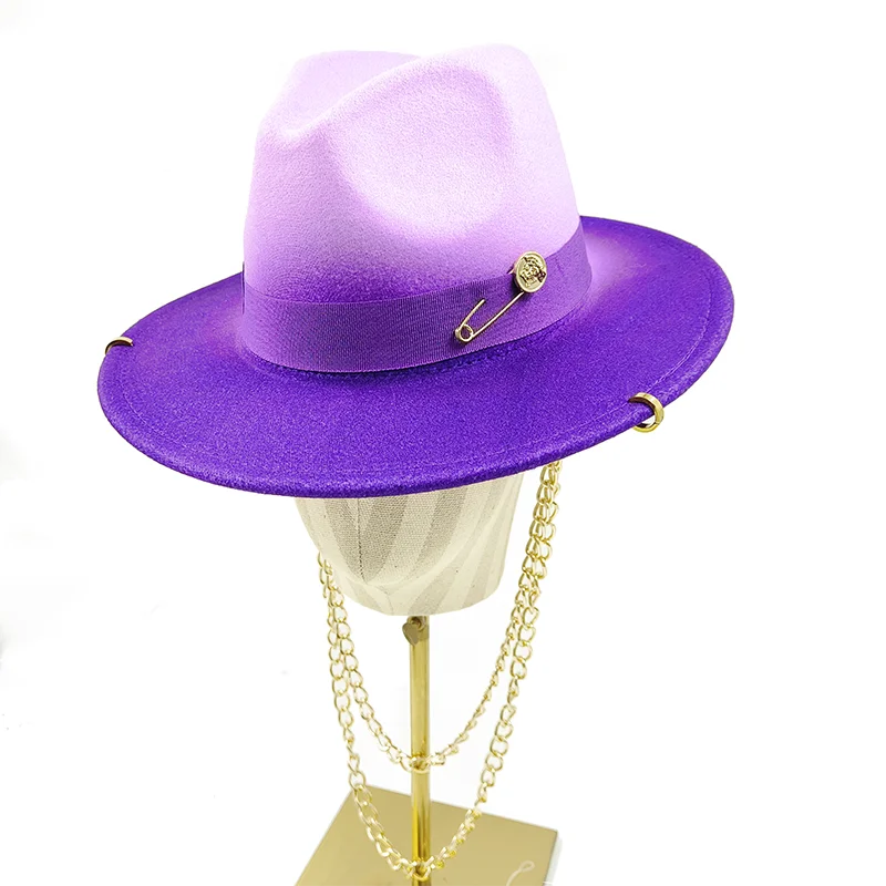 Chain punk fedora hat New fedora hat Silver chain accessories Jazz hip hop winter hat Punk style fedora hat Church hat