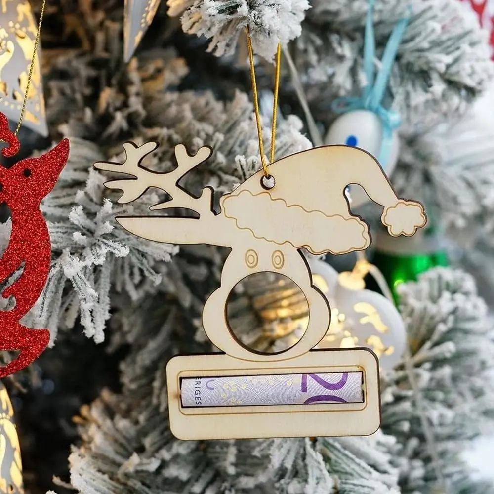 Portamonete unico di natale creativo portamonete al cioccolato cappello di babbo natale in legno alce Card Hanging Christmas Tree Ornament