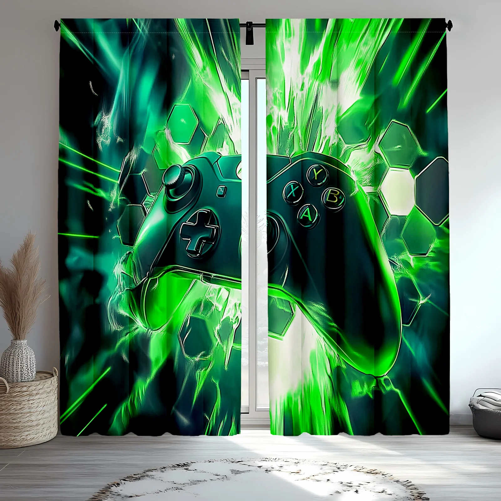 Tech Office Youtube - Gaming Controller Gordijnen Groene Energie Design