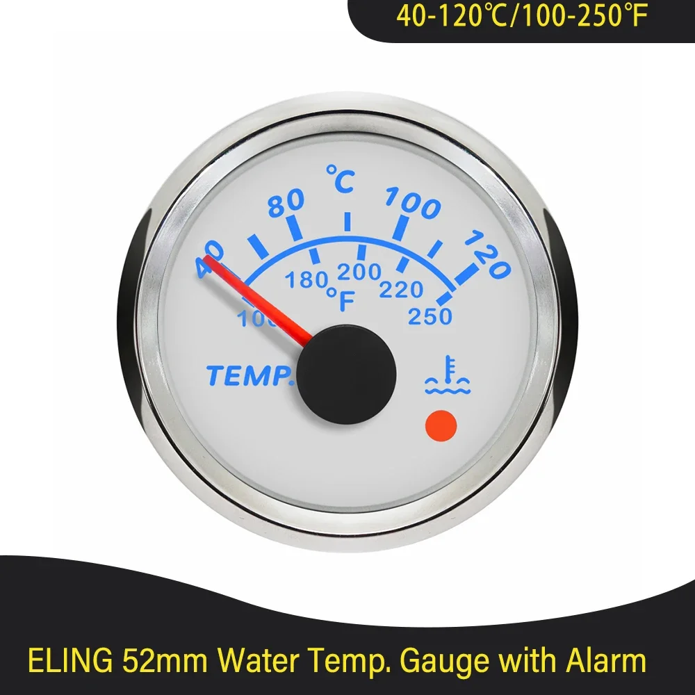 Universal 52mm Water Temp Gauge Temperature Meter 40-120℃ with 8 Colors  Backlight and Light Alarm for Car Motorcycle Boat