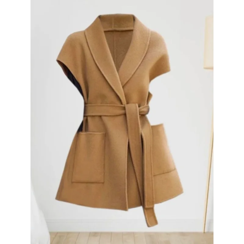 

Модный шерстяной жилет для женщин с двусторонней элегантной универсальной курткой средней длины с зажимом для лошади