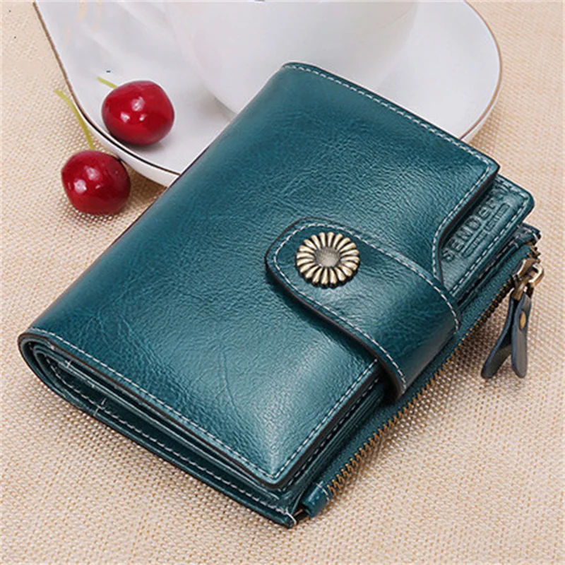 SENDEFN Brand Fashion Women Wallet Genuine Leather RFID Protection Wallets With Zipper Girl Coin Purse Fold Card Holder Wallet