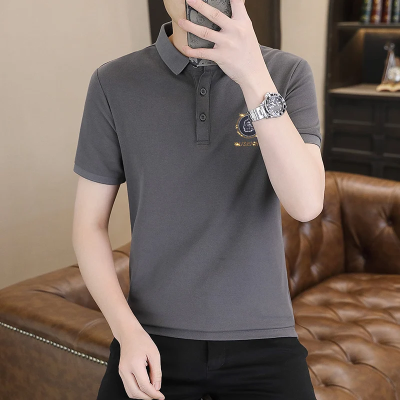 

Men's ort Sve irt Slim Fit Casual Thin Busin Casual T-irt Cotton Polyester Breathable Summer Faion Urban S...