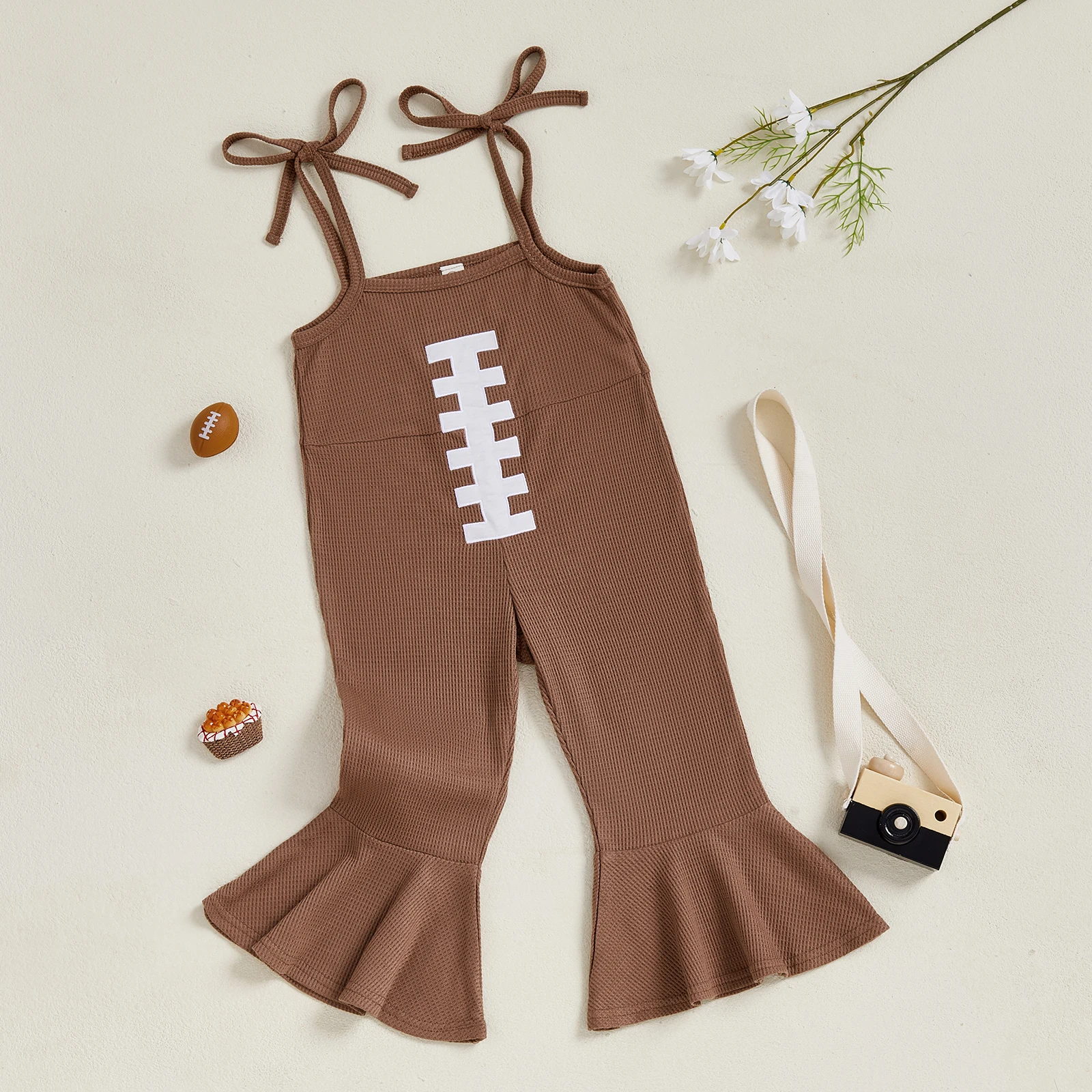 

Football Toddler Girl Outfit Spaghetti Strap Bell-Bottom Pant Overalls 1Piece Jumpsuit Romper Cute Fall Clothes
