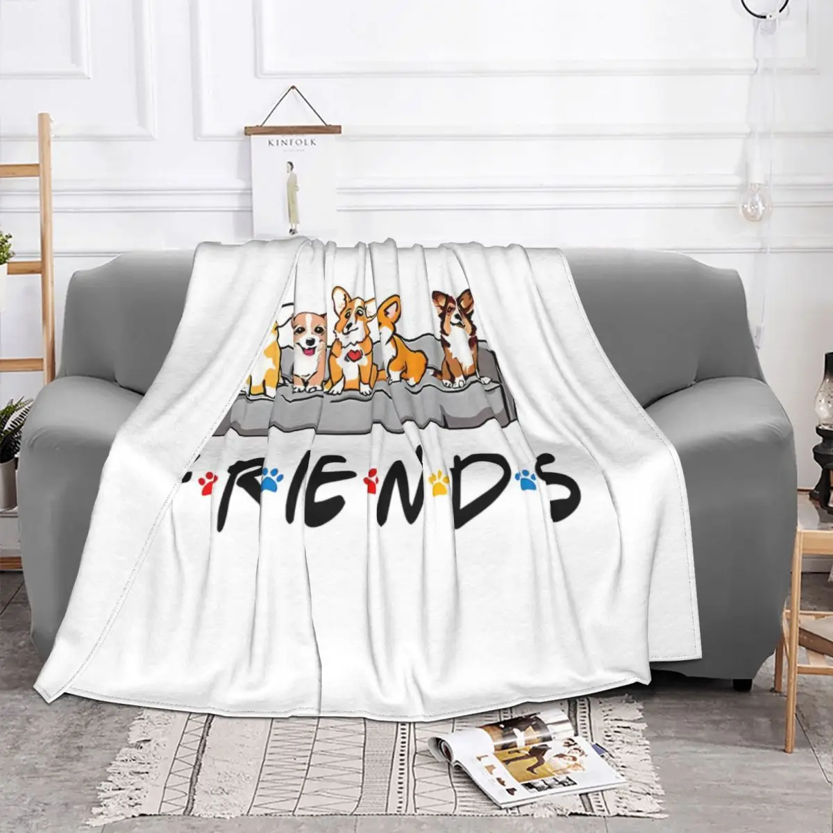 Friends TV Play Blanket Flannel Summer Corgi Friends Graphic Cute Super Warm Throw Blankets For Sofa Outdoor Bedding Throws