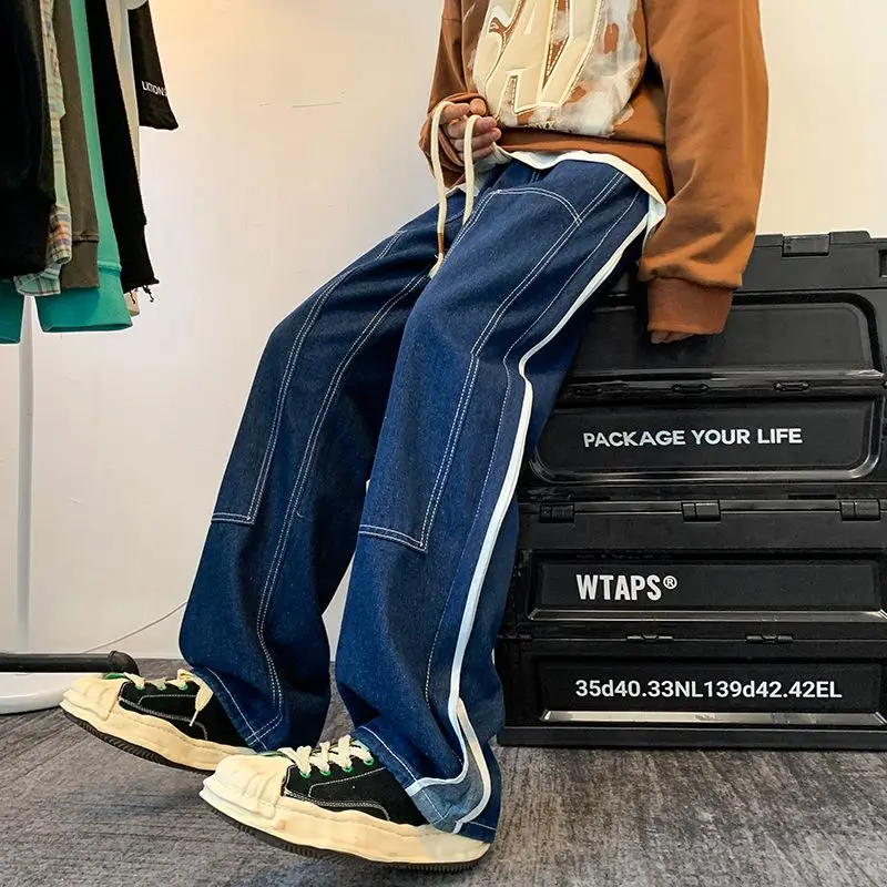 

Loose Straight Leg Men's Jeans High Waist Long Trousers American Sle Retro High Street Design Large Size 300 Pou