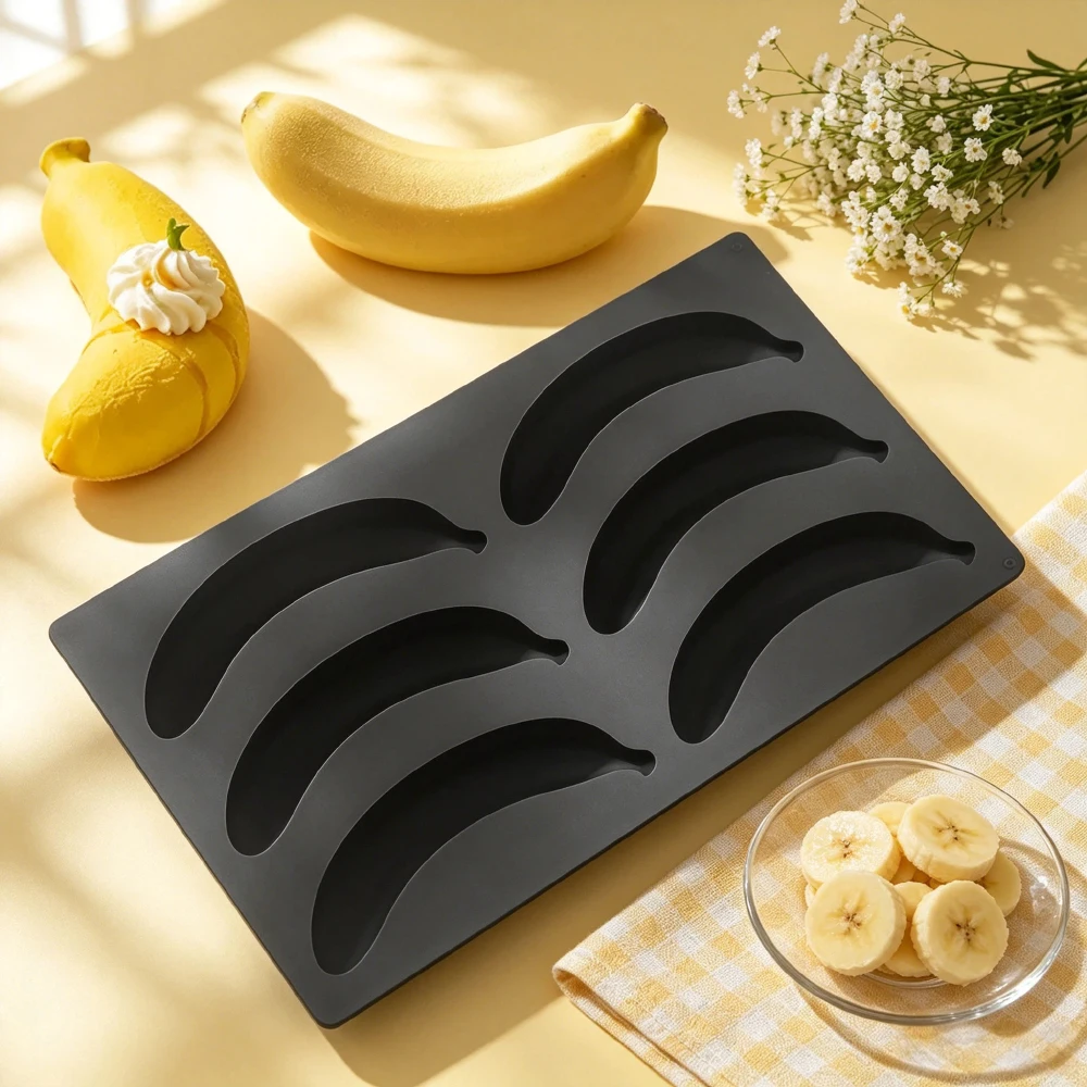 6 or 12-Cells Banana Design Fruit Mousse Cake Mould Silicone Chocolate Cake Molds Food Grade Dessert Tools Kitchen Bakeware